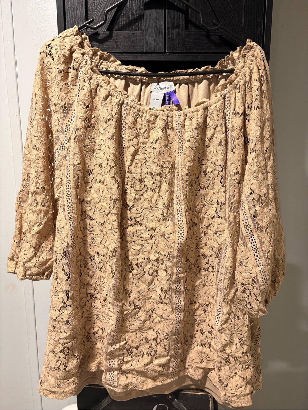 Catherines Beige Crochet Lace Off-Shoulder Tunic